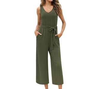 1 Piece Jumpsuit 2 Pockets V Neck & V Back NEW XL Green